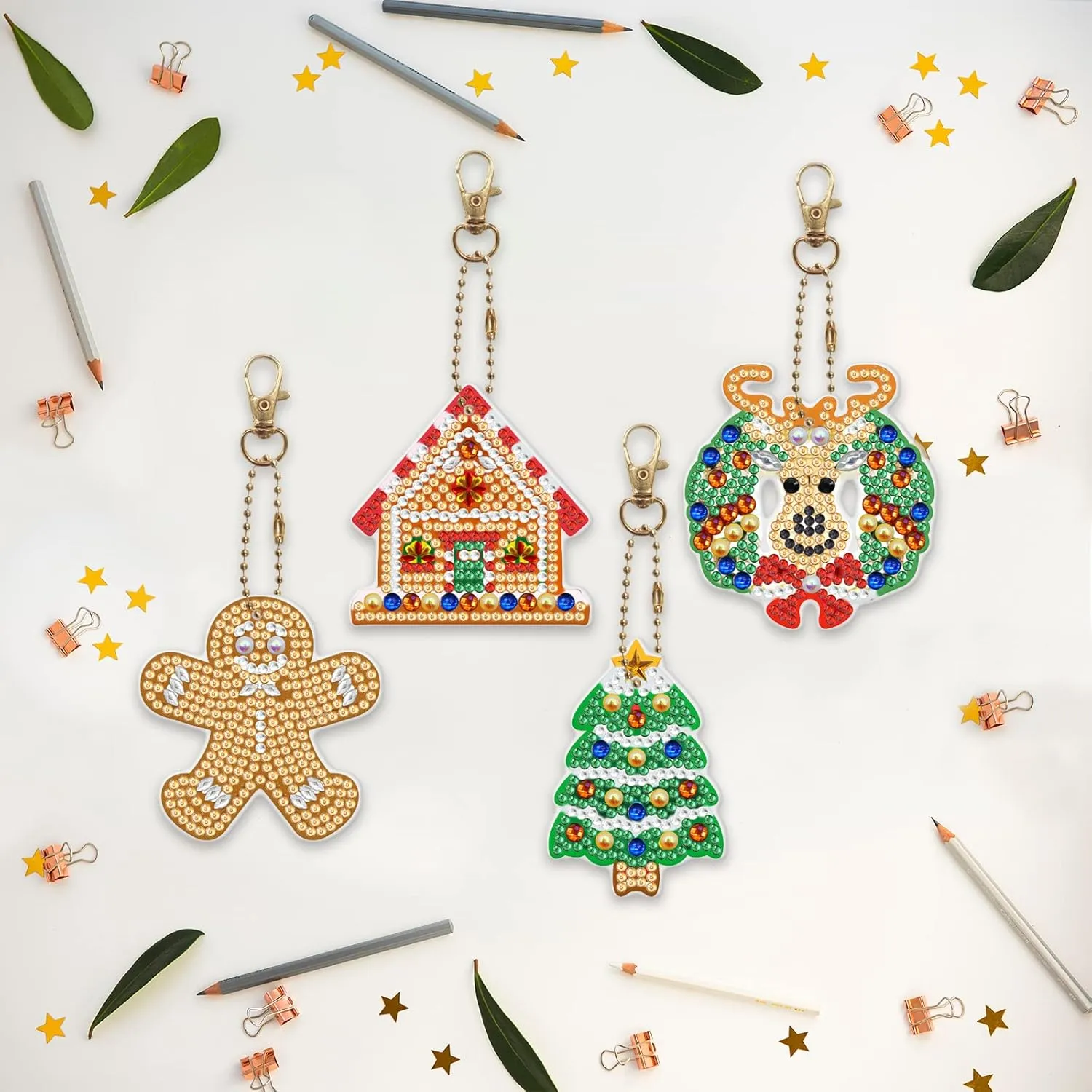 DIY 5D Diamond Painting Keychain Kits Full Drill Special Shape Crystal Christmas Diamond Art Key Chain Key Ring Set
