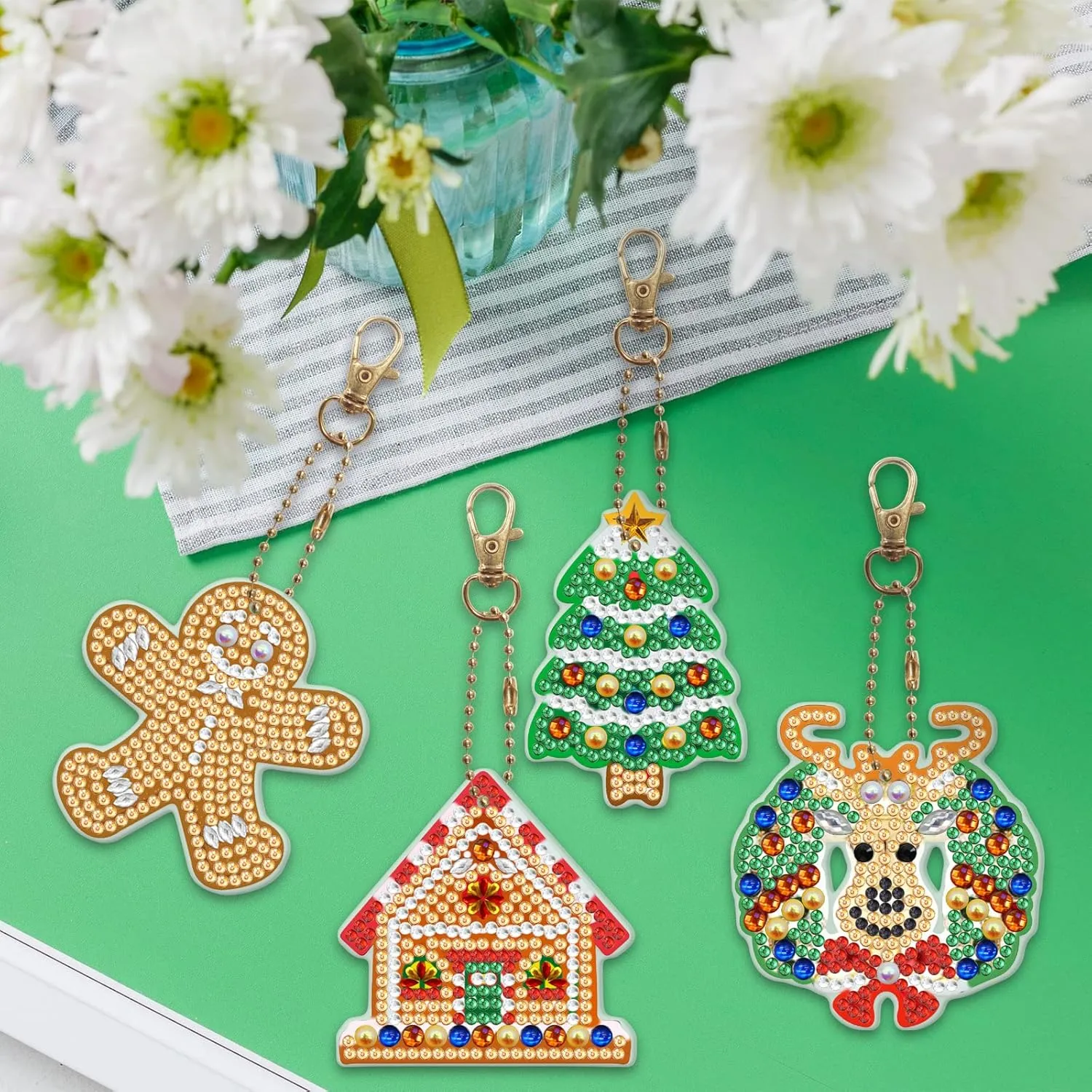 DIY 5D Diamond Painting Keychain Kits Full Drill Special Shape Crystal Christmas Diamond Art Key Chain Key Ring Set