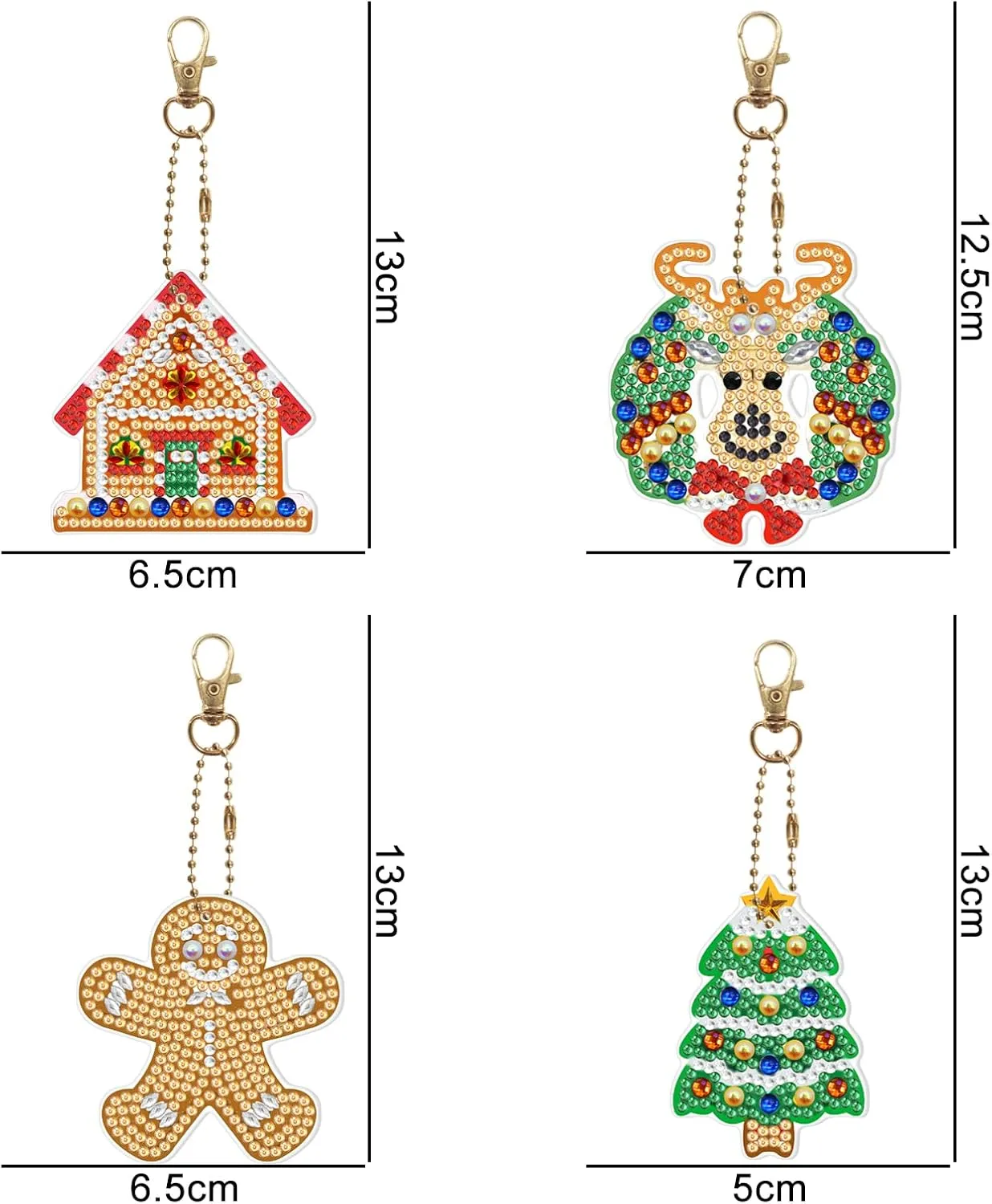 DIY 5D Diamond Painting Keychain Kits Full Drill Special Shape Crystal Christmas Diamond Art Key Chain Key Ring Set