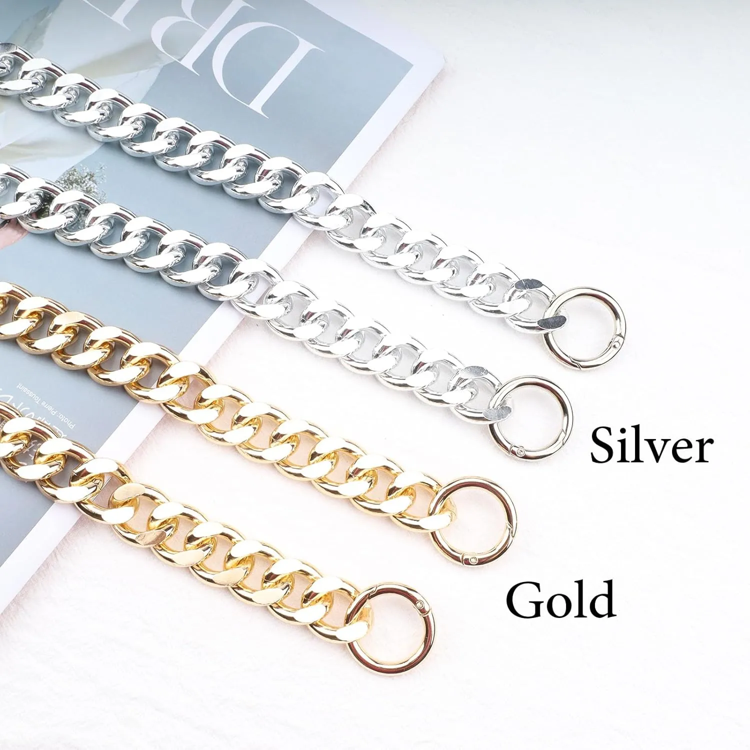DIY Chunky Purse Chain Handles - Short Strap Replacement for Handbag or Shoulder Bags, 23.6 Inches Long(Gold)