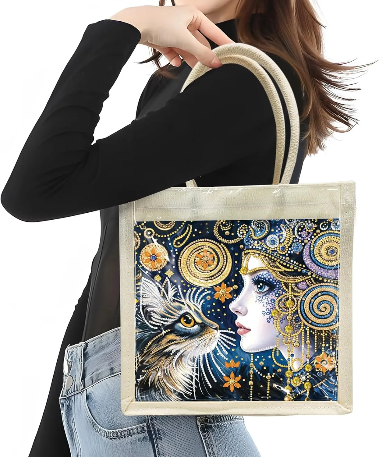 DIY Diamond Art Painting Handbag Handmade Non-Woven Shopping Tote Bags with Replace Pattern Reusable Grocery Bag