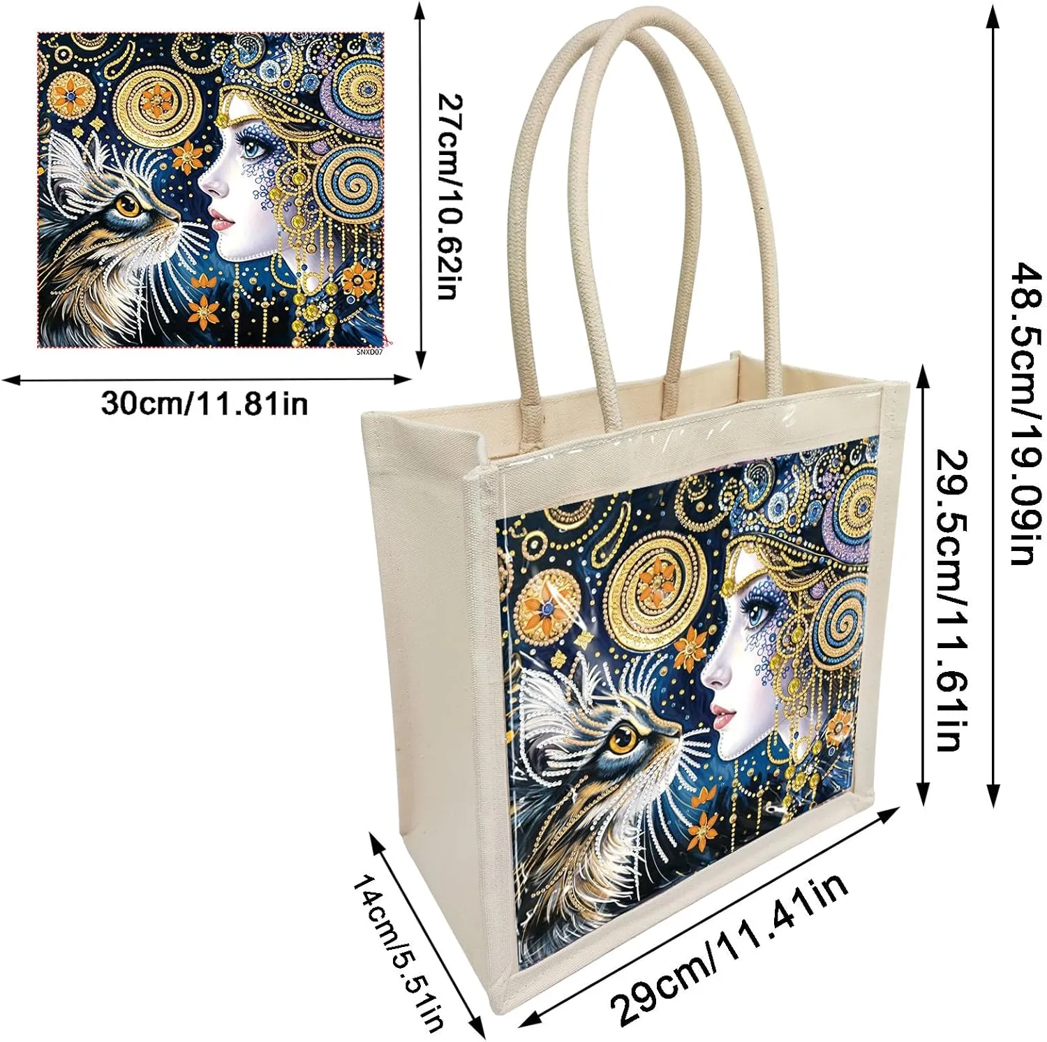 DIY Diamond Art Painting Handbag Handmade Non-Woven Shopping Tote Bags with Replace Pattern Reusable Grocery Bag