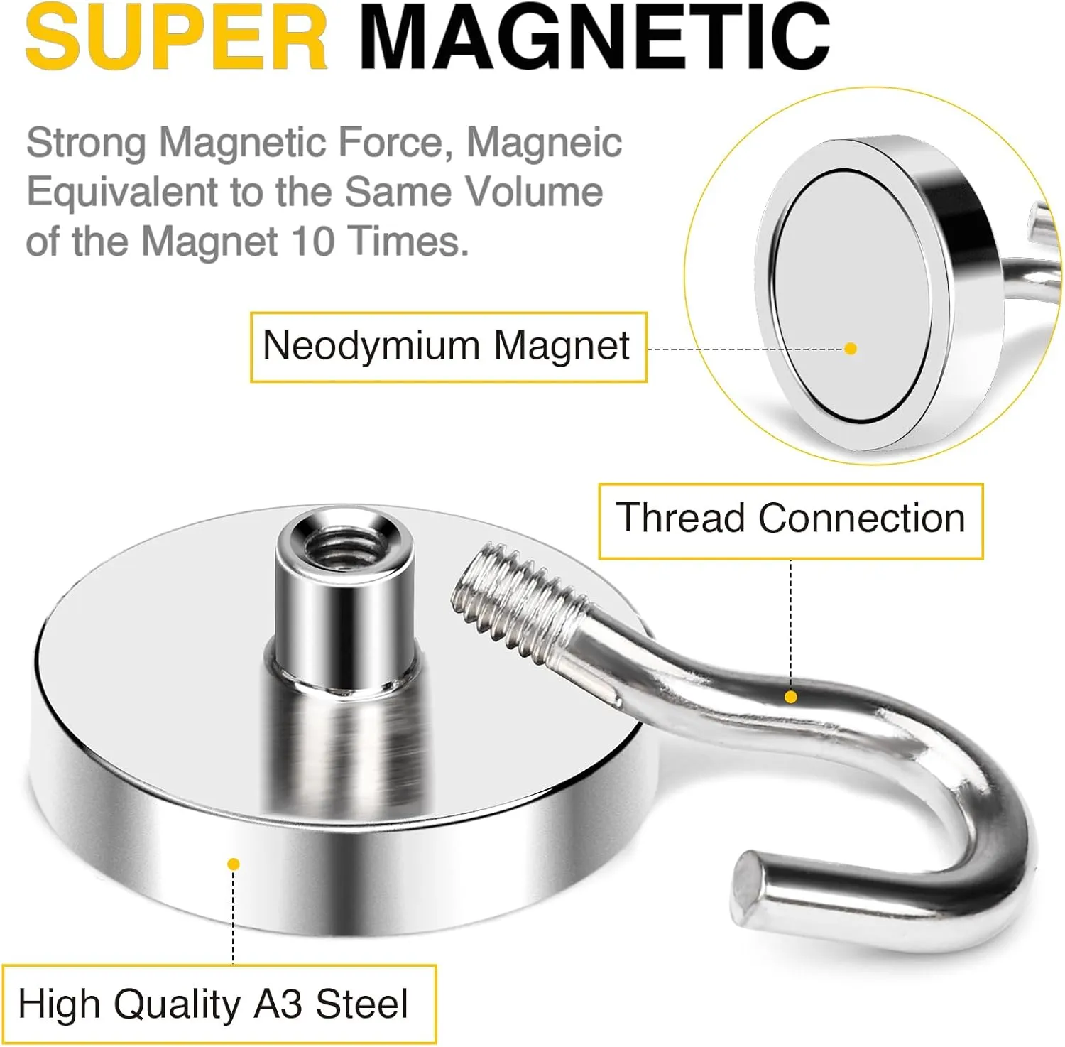 DIYMAG Magnetic Hooks,110 lb Heavy Duty Strong Magnet with Hook for Hanging, Strong Rare Earth Neodymium Magnet Hooks for Fridge, Kitchen,Cruise, Grill, Garage and Storage, 12 Packs