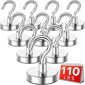 DIYMAG Magnetic Hooks,110 lb Heavy Duty Strong Magnet with Hook for Hanging, Strong Rare Earth Neodymium Magnet Hooks for Fridge, Kitchen,Cruise, Grill, Garage and Storage, 12 Packs
