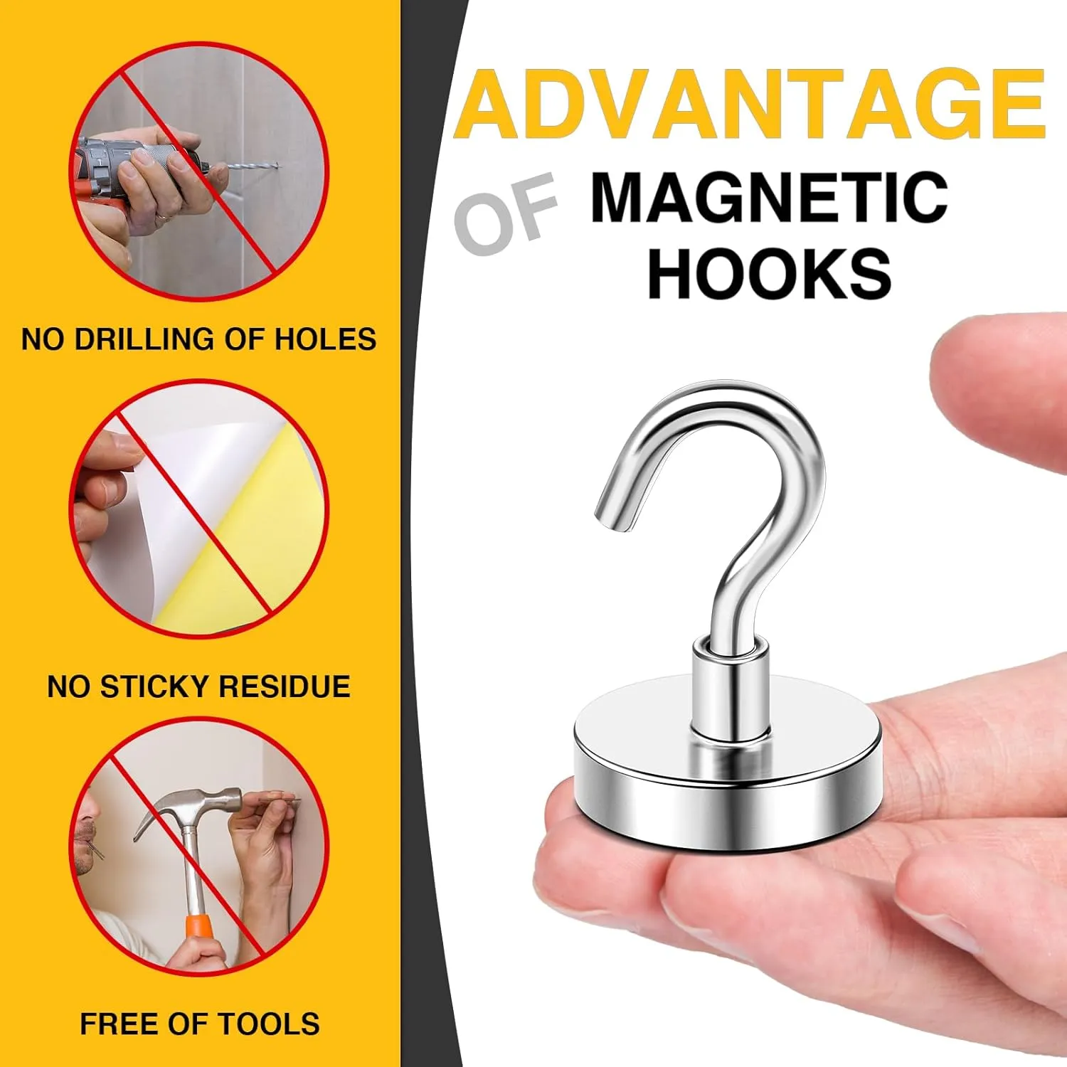 DIYMAG Magnetic Hooks,110 lb Heavy Duty Strong Magnet with Hook for Hanging, Strong Rare Earth Neodymium Magnet Hooks for Fridge, Kitchen,Cruise, Grill, Garage and Storage, 12 Packs