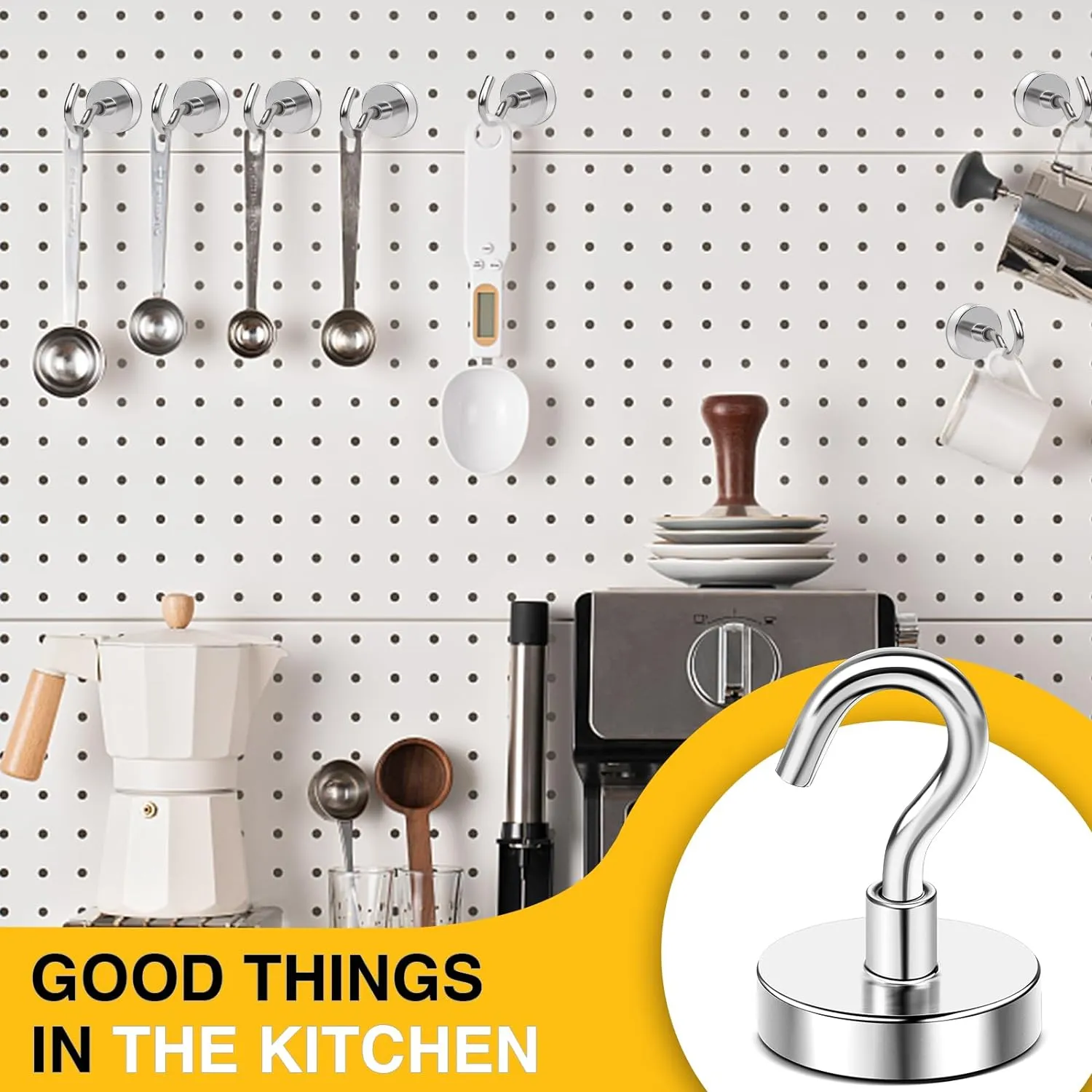 DIYMAG Magnetic Hooks,110 lb Heavy Duty Strong Magnet with Hook for Hanging, Strong Rare Earth Neodymium Magnet Hooks for Fridge, Kitchen,Cruise, Grill, Garage and Storage, 12 Packs