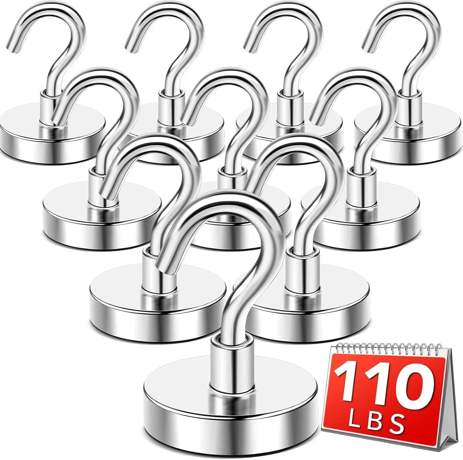DIYMAG Magnetic Hooks,110 lb Heavy Duty Strong Magnet with Hook for Hanging, Strong Rare Earth Neodymium Magnet Hooks for Fridge, Kitchen,Cruise, Grill, Garage and Storage, 12 Packs