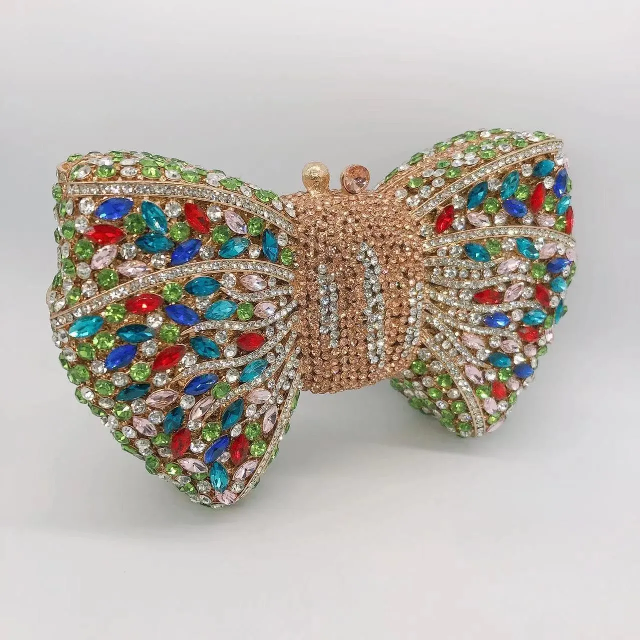 DJBM Sweet Bow Rhinestone Crystal Evening Clutch Bright Deluxe Diamond Handbag for Women Formal Party