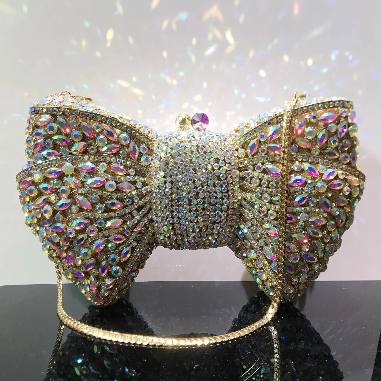 DJBM Sweet Bow Rhinestone Crystal Evening Clutch Bright Deluxe Diamond Handbag for Women Formal Party