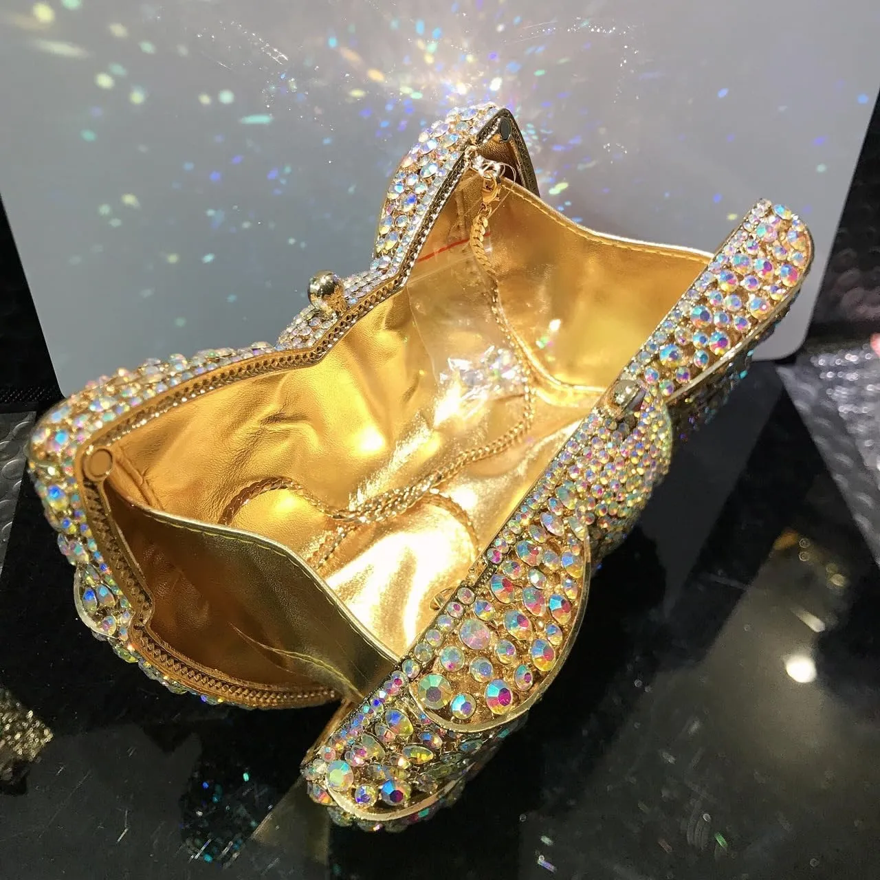 DJBM Sweet Bow Rhinestone Crystal Evening Clutch Bright Deluxe Diamond Handbag for Women Formal Party