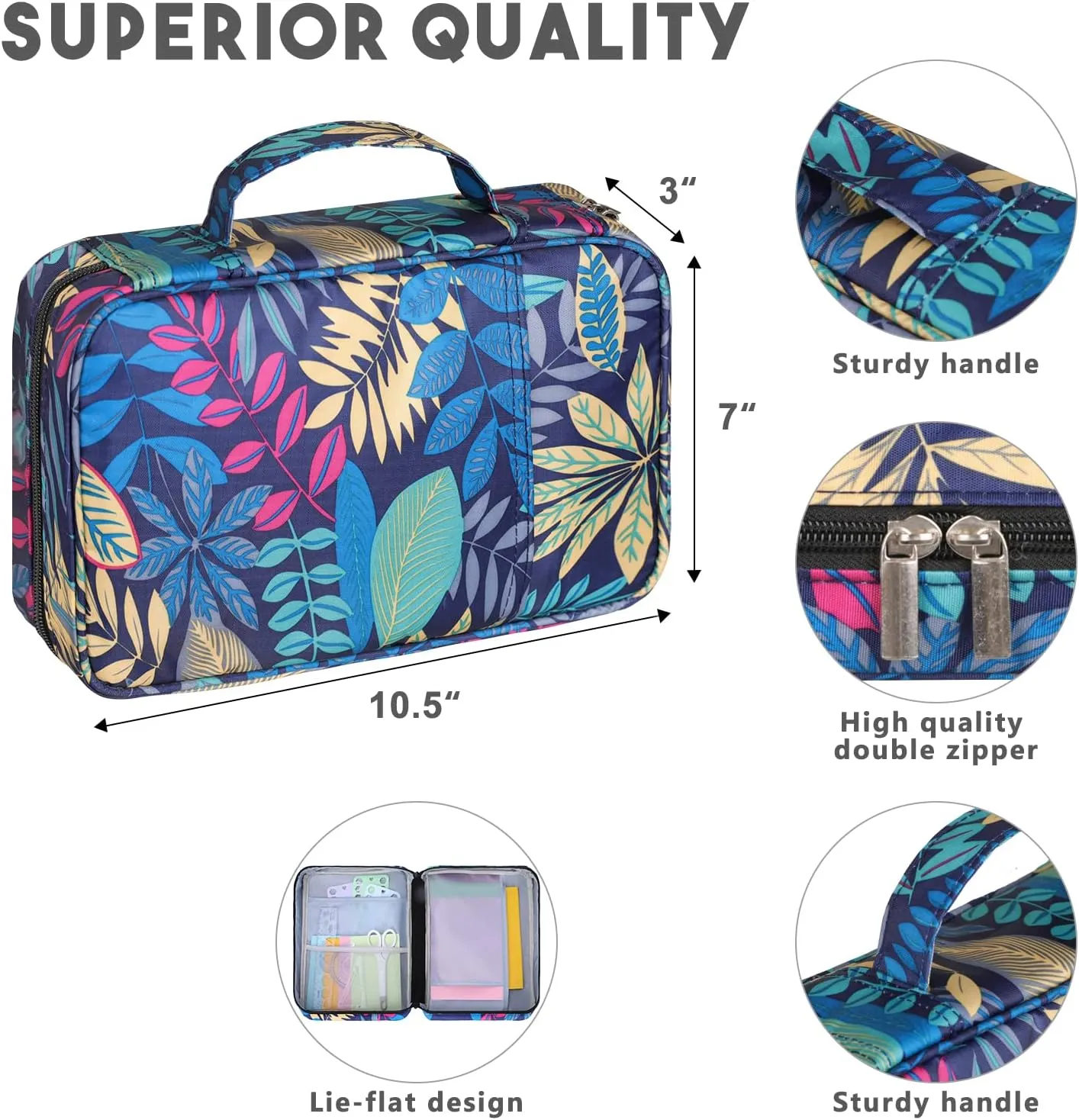 Dofilachy Journal Supplies Storage Case,Journal Case with 2 Detachable Layers- Travel Organizer for A5 Planner Pens Planner Stickers and Accessories (Green leaves, Medium)