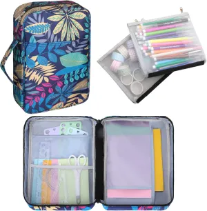 Dofilachy Journal Supplies Storage Case,Journal Case with 2 Detachable Layers- Travel Organizer for A5 Planner Pens Planner Stickers and Accessories (Green leaves, Medium)