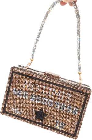 Dollar Money Stack of Cash Glitter Rhinestone Crystal Clutch Purse for Women and Girls (Gold)