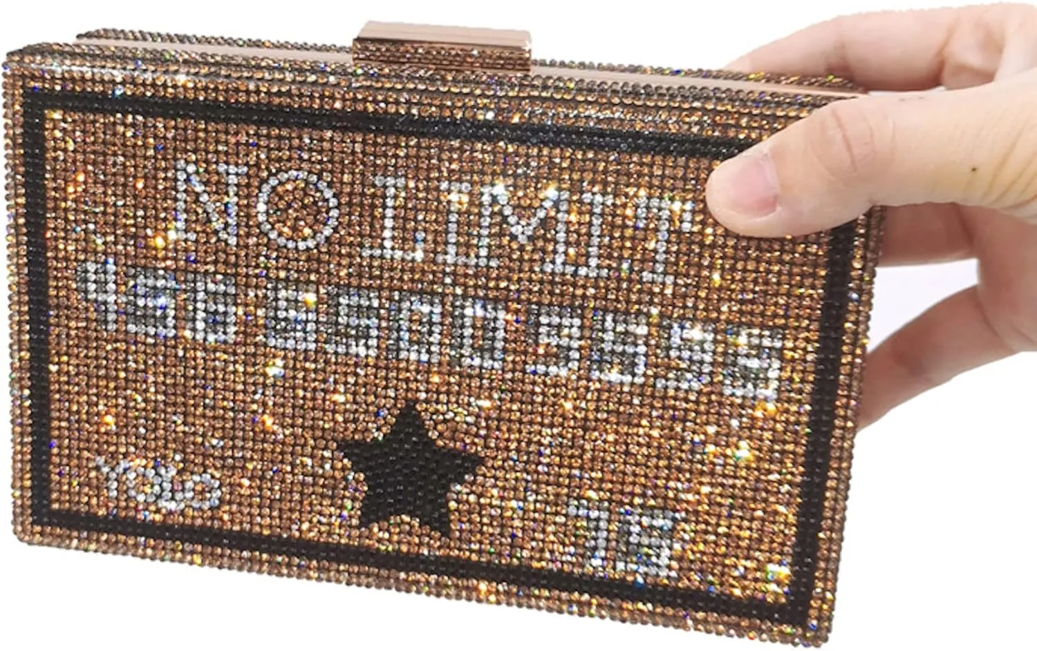 Dollar Money Stack of Cash Glitter Rhinestone Crystal Clutch Purse for Women and Girls (Gold)
