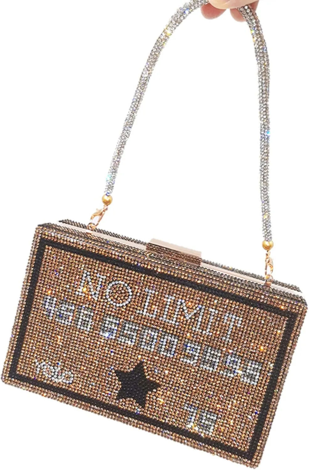Dollar Money Stack of Cash Glitter Rhinestone Crystal Clutch Purse for Women and Girls (Gold)