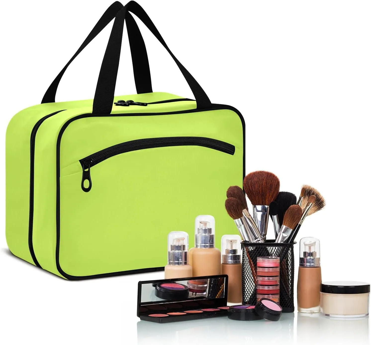 DOMIKING Neon Yellow Hanging Toiletry Bag Portable Cosmetic Bags Large Travel Makeup Organizers Pouches for Men Women Traveling Toiletries