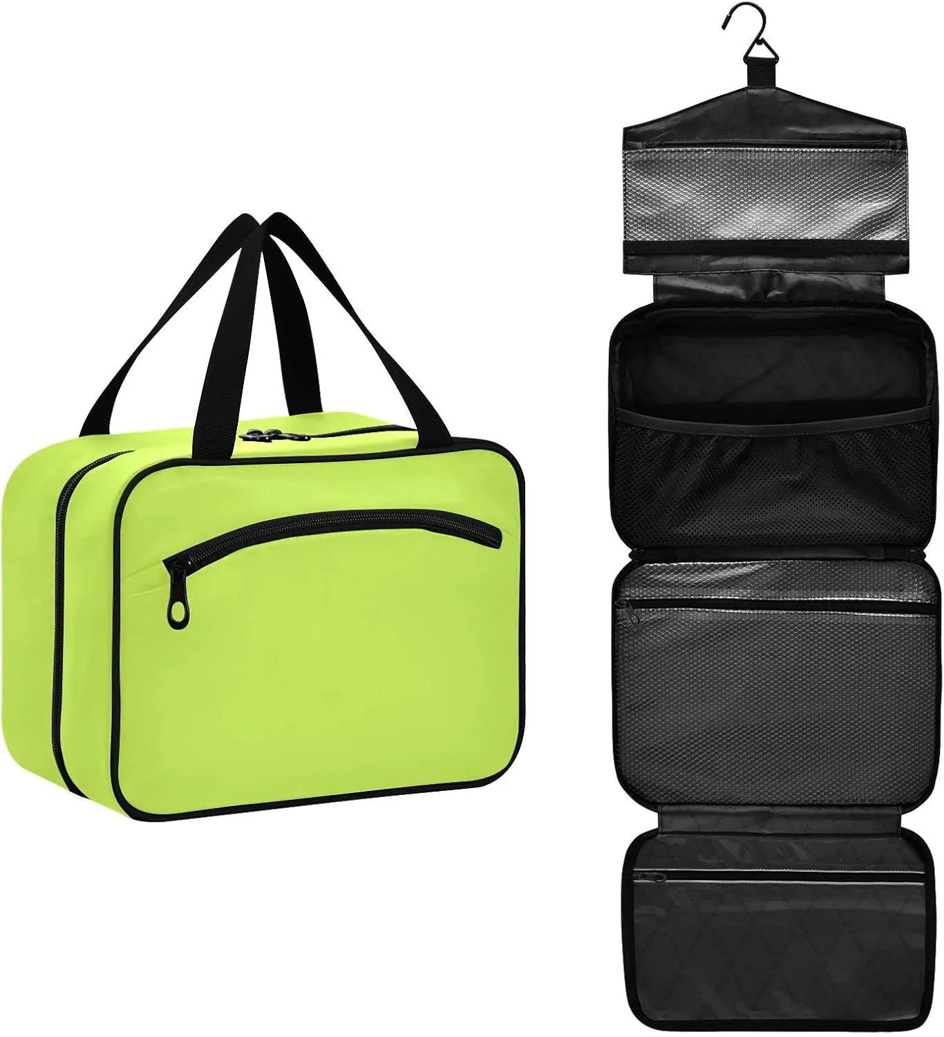DOMIKING Neon Yellow Hanging Toiletry Bag Portable Cosmetic Bags Large Travel Makeup Organizers Pouches for Men Women Traveling Toiletries