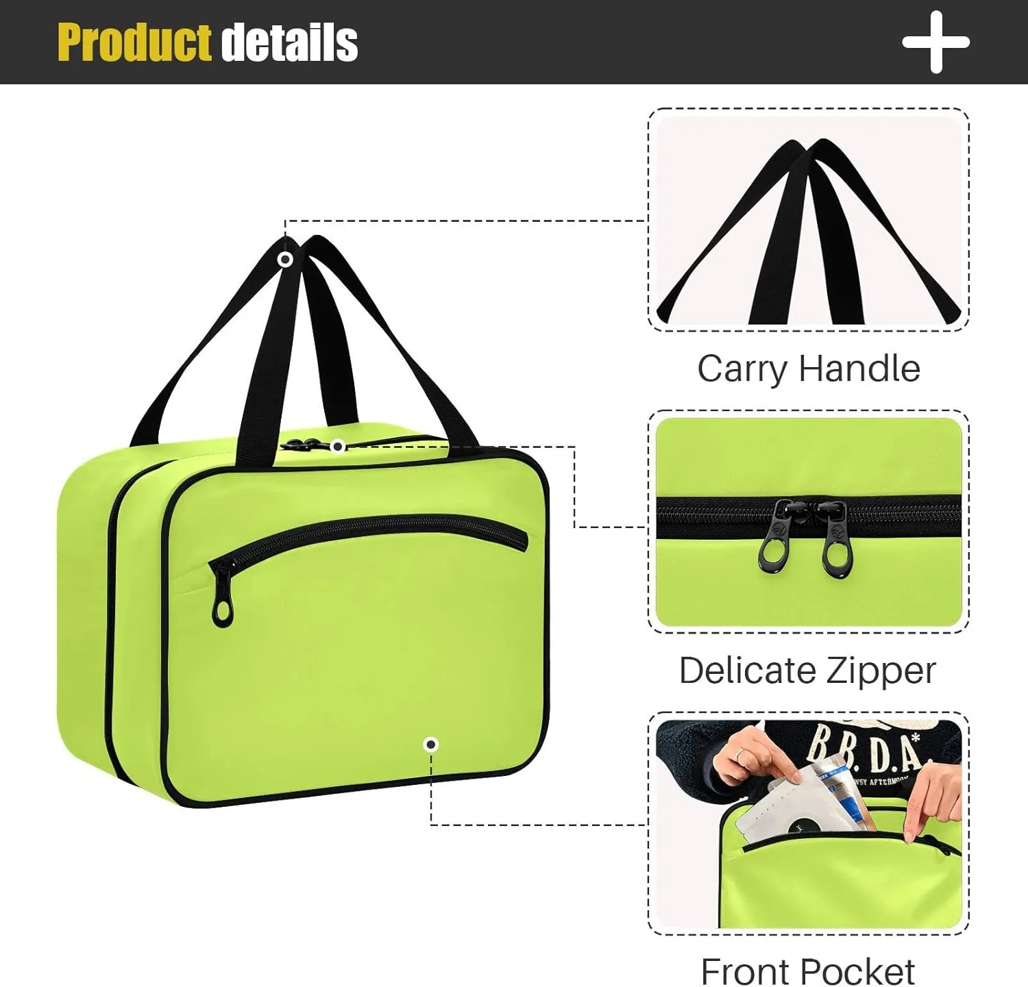 DOMIKING Neon Yellow Hanging Toiletry Bag Portable Cosmetic Bags Large Travel Makeup Organizers Pouches for Men Women Traveling Toiletries