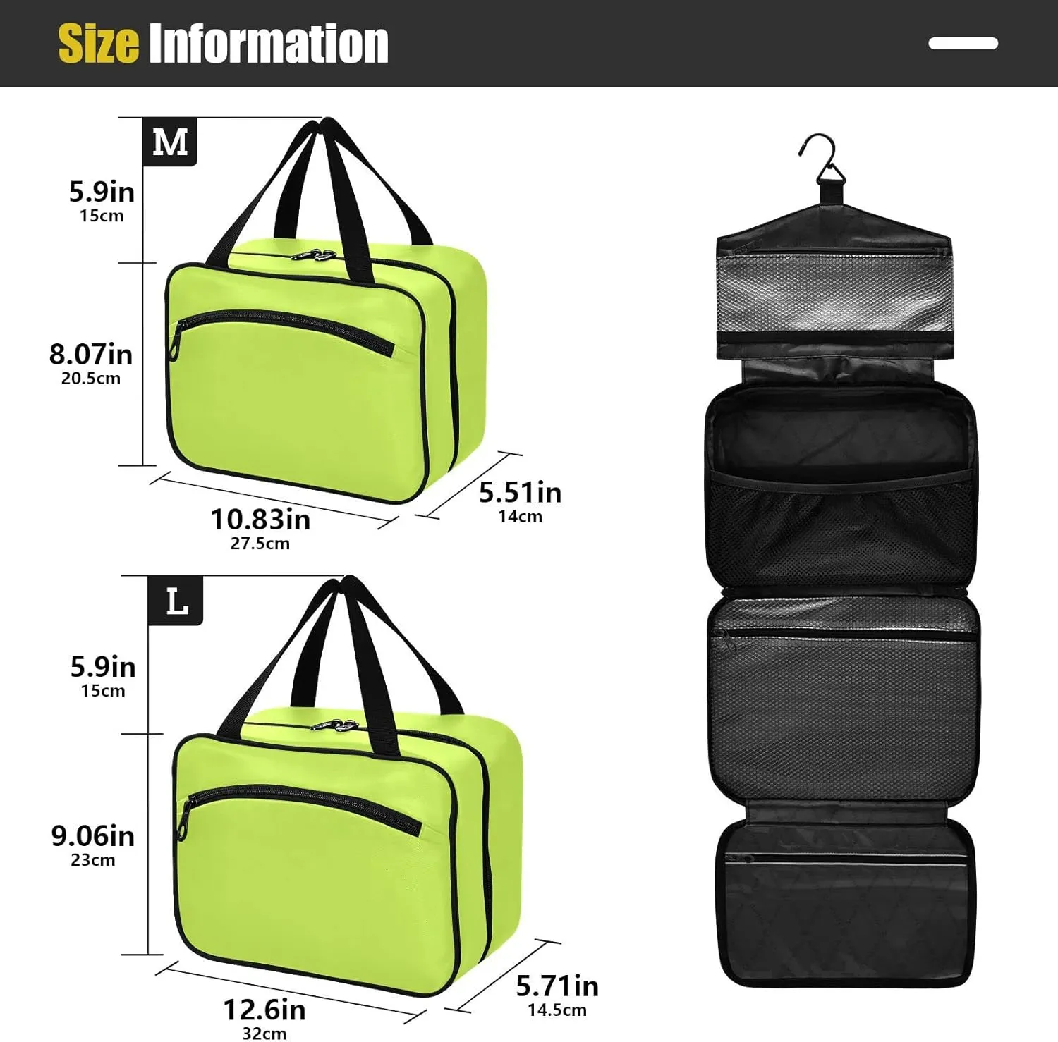 DOMIKING Neon Yellow Hanging Toiletry Bag Portable Cosmetic Bags Large Travel Makeup Organizers Pouches for Men Women Traveling Toiletries