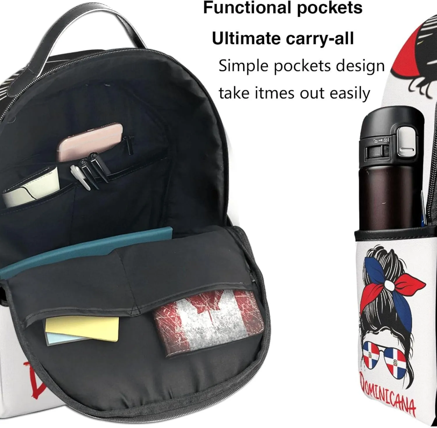 Dominicana Dominican Women Casual Backpacks Laptop Backpack Carry-on Daypack Sports Travel Rucksack Lightweight Working Bag for Outdoor Hiking Cycling Walking