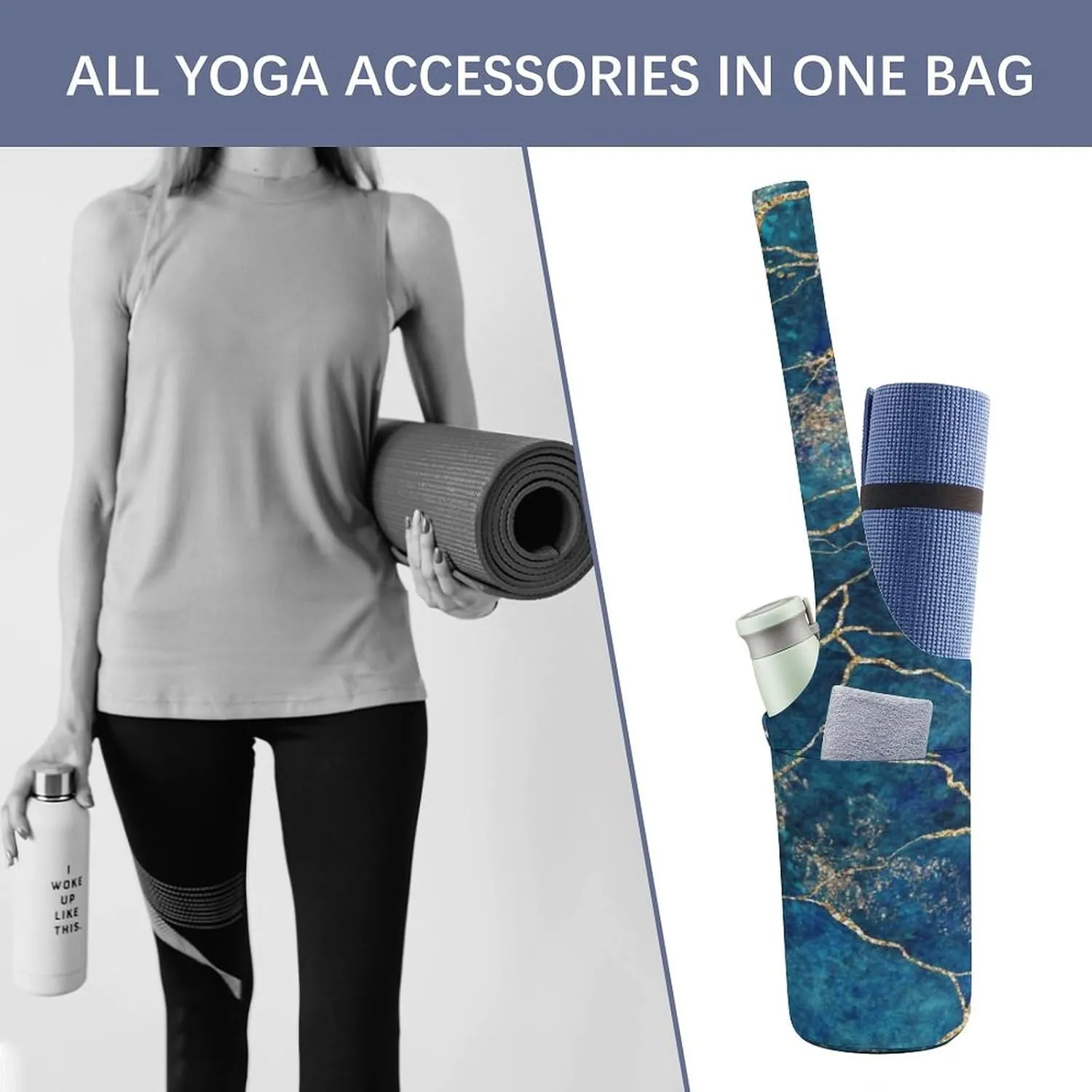 Donnapink Yoga Mat Bag, Canvas Storage Bag with Pocket Shoulder Strap, Fashion Mat Bag