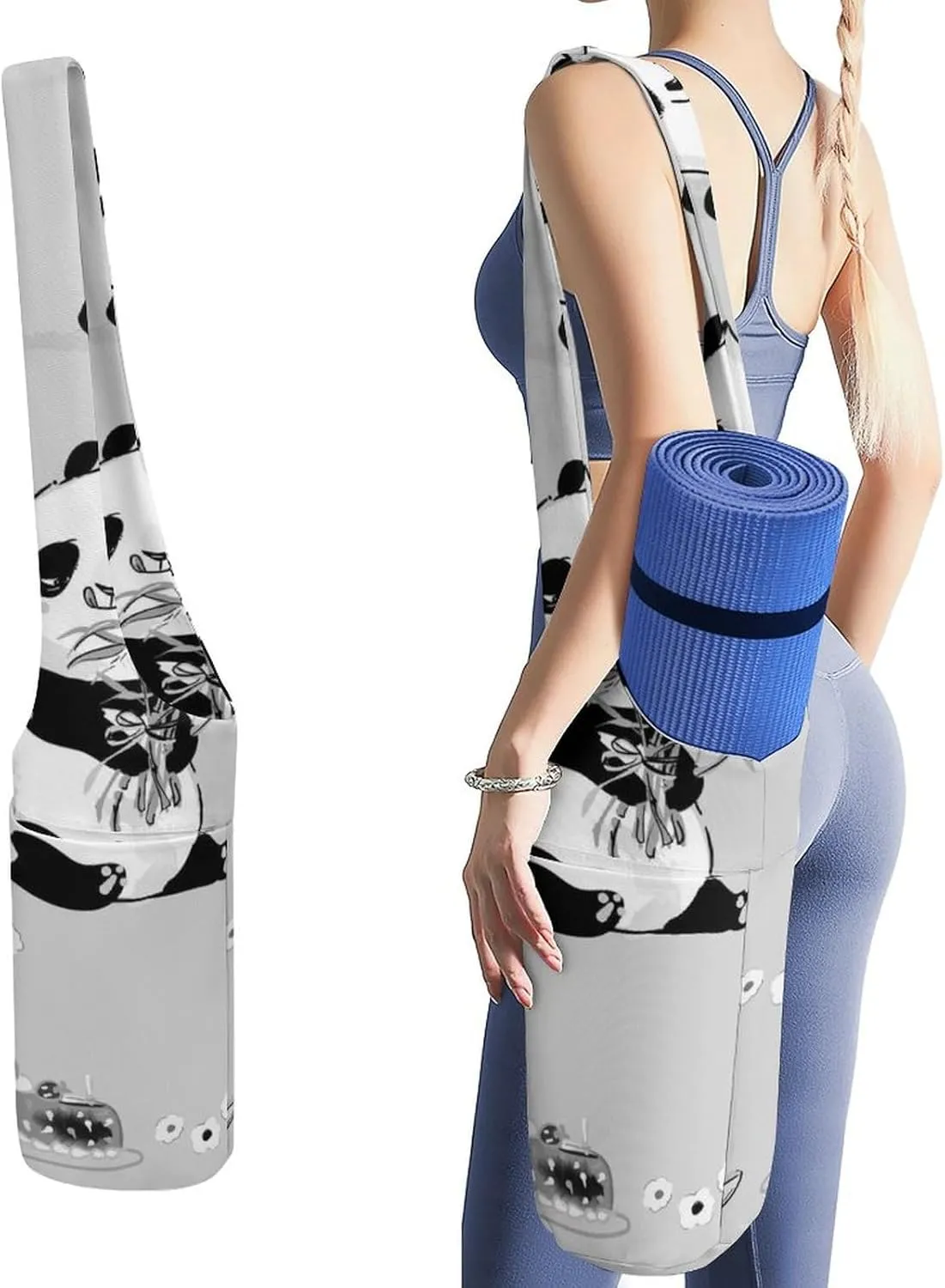 Donnapink Yoga Mat Bag, Canvas Storage Bag with Pocket Shoulder Strap, Fashion Mat Bag