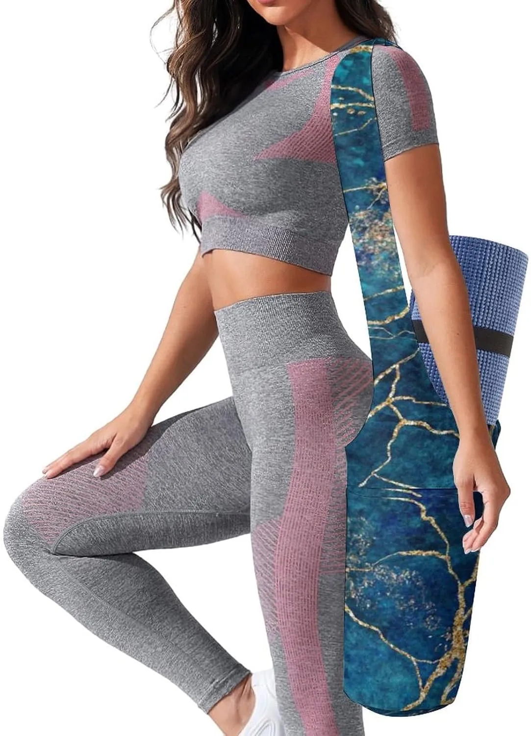 Donnapink Yoga Mat Bag, Canvas Storage Bag with Pocket Shoulder Strap, Fashion Mat Bag