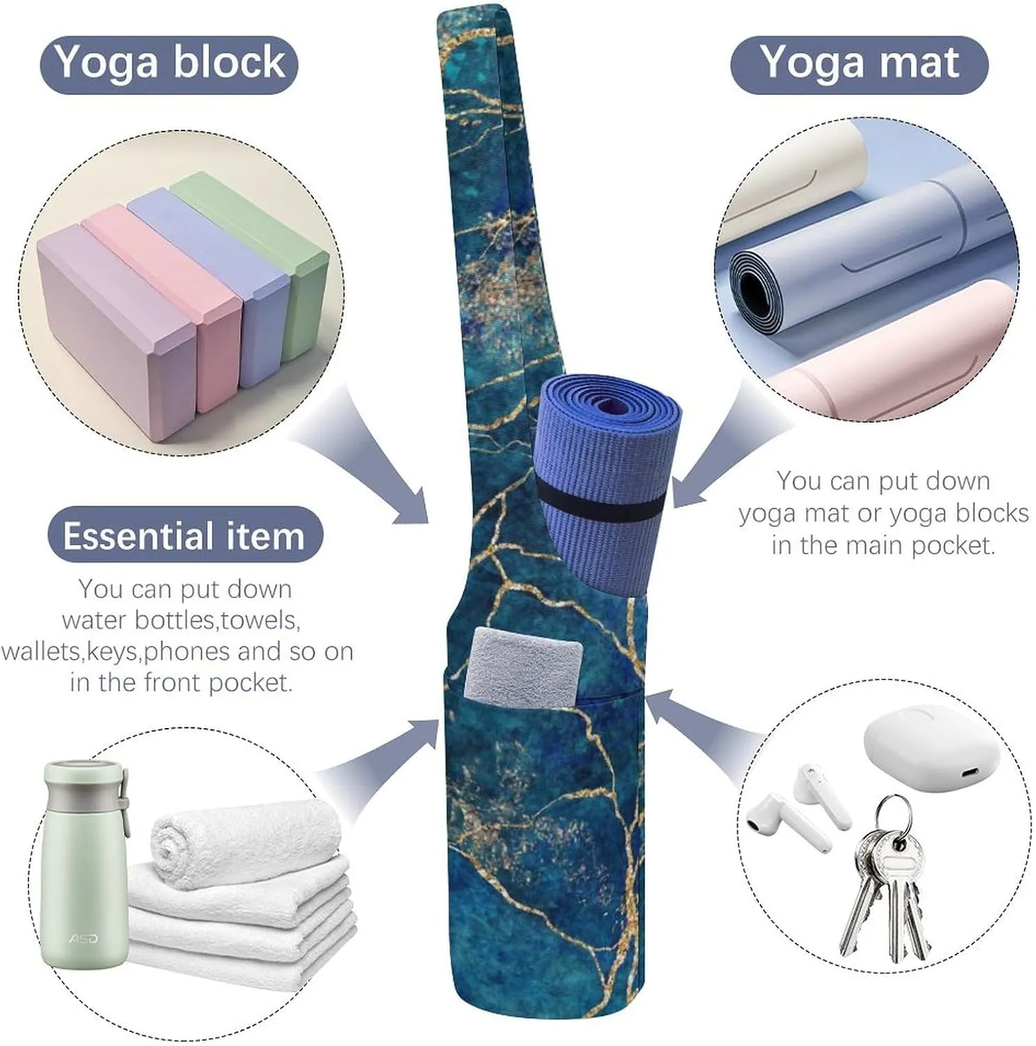 Donnapink Yoga Mat Bag, Canvas Storage Bag with Pocket Shoulder Strap, Fashion Mat Bag
