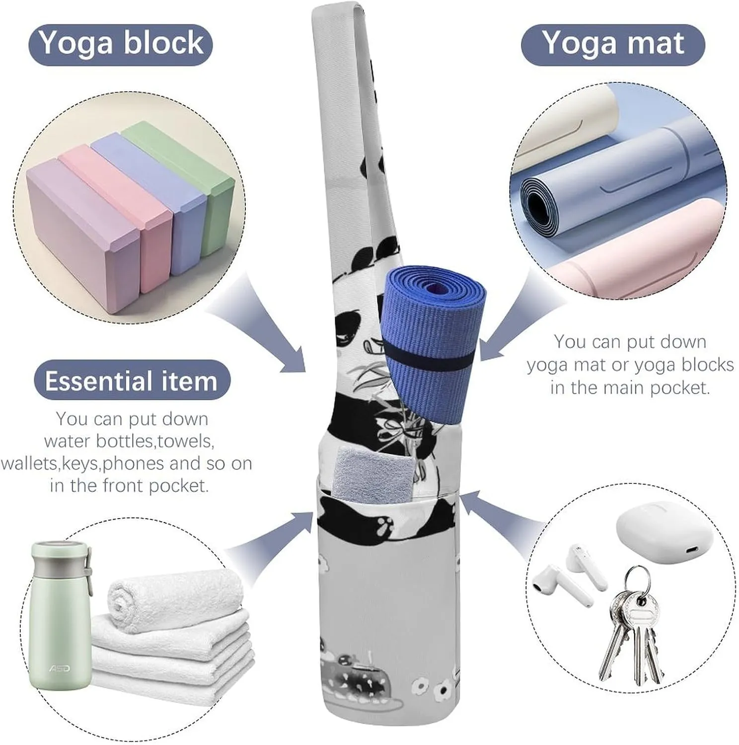 Donnapink Yoga Mat Bag, Canvas Storage Bag with Pocket Shoulder Strap, Fashion Mat Bag