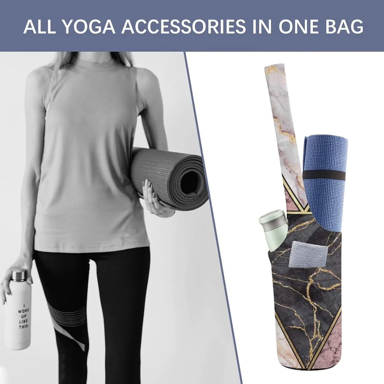 Donnapink Yoga Mat Bag, Canvas Storage Bag with Pocket Shoulder Strap, Fashion Mat Bag
