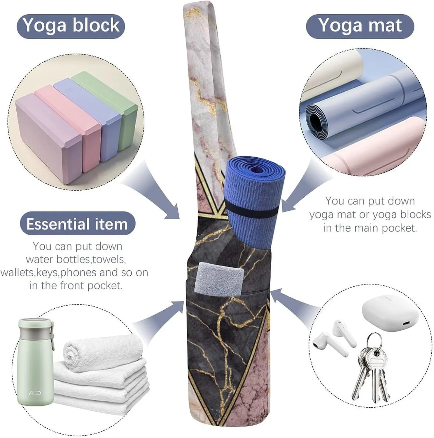 Donnapink Yoga Mat Bag, Canvas Storage Bag with Pocket Shoulder Strap, Fashion Mat Bag
