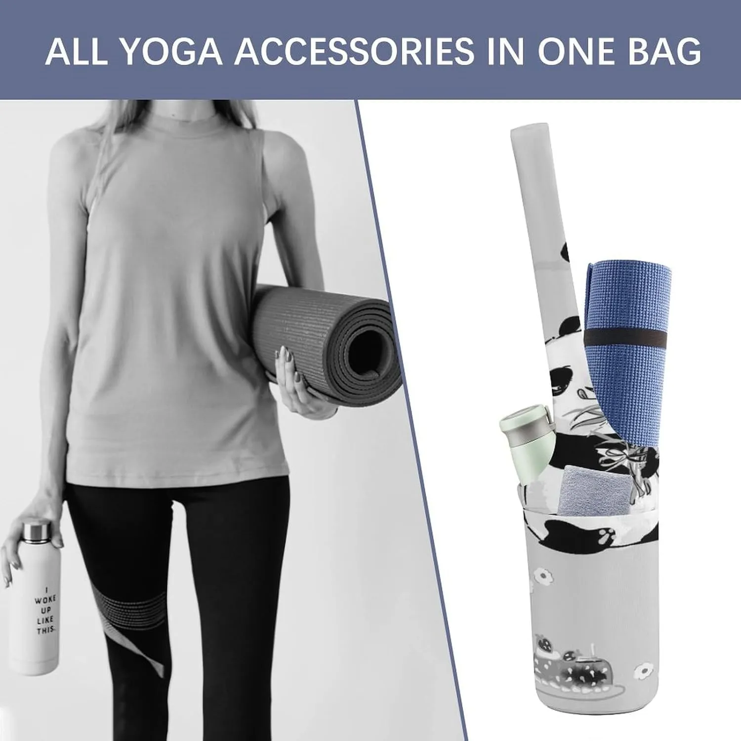 Donnapink Yoga Mat Bag, Canvas Storage Bag with Pocket Shoulder Strap, Fashion Mat Bag