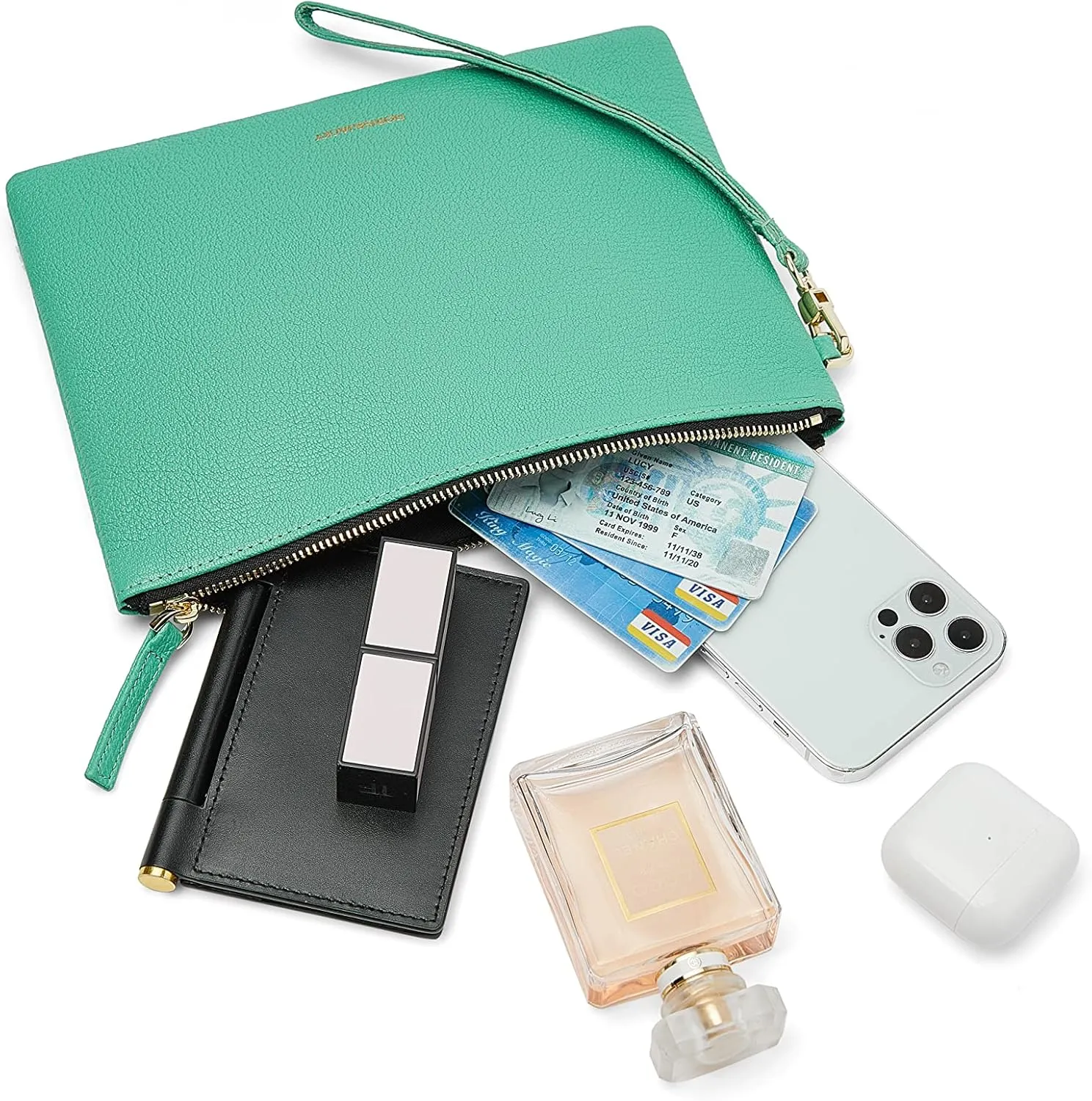 DORIS&JACKY Lambskin Leather Wristlet Clutch Purse For Women Large Soft Designer Wallet With Strap…