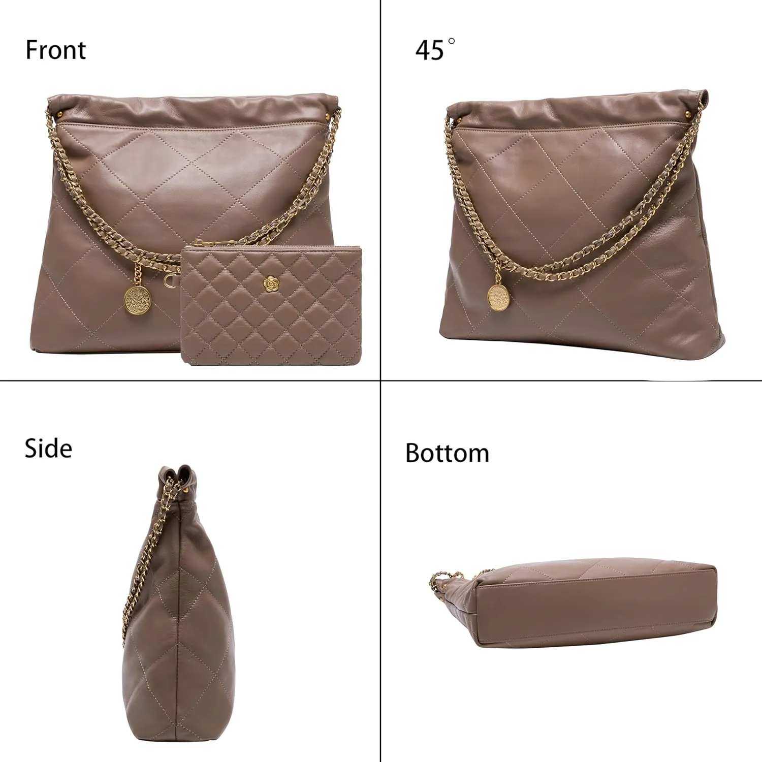 DORIS&JACKY Quilted Tote Bag Set For Women Soft Lambskin Shoulder Purse And Large Leather Work Handbag With 1 Small Clutch