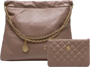 DORIS&JACKY Quilted Tote Bag Set For Women Soft Lambskin Shoulder Purse And Large Leather Work Handbag With 1 Small Clutch