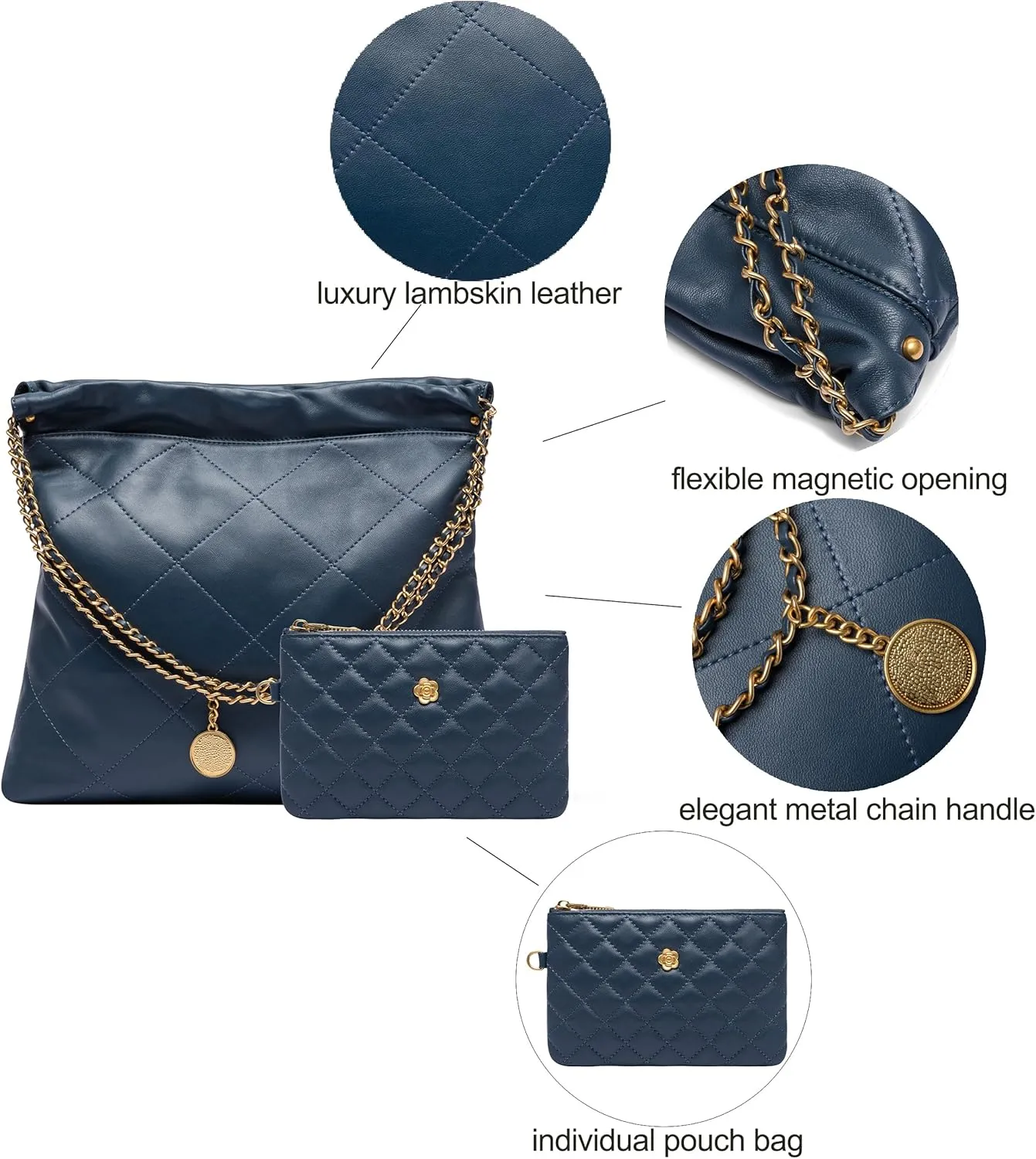 DORIS&JACKY Quilted Tote Bag Set For Women Soft Lambskin Shoulder Purse And Large Leather Work Handbag With 1 Small Clutch