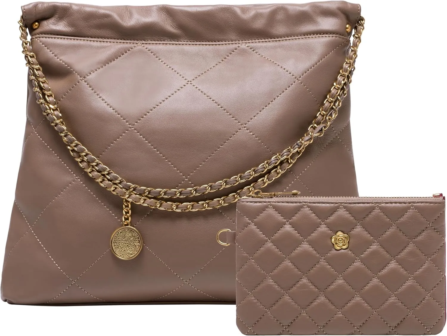 DORIS&JACKY Quilted Tote Bag Set For Women Soft Lambskin Shoulder Purse And Large Leather Work Handbag With 1 Small Clutch