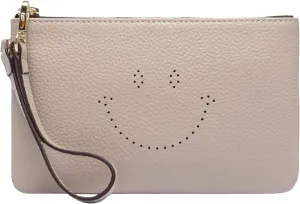 DORIS&JACKY Small Leather Wristlet Clutch Purse For Women Cute Smile Phone Pouch Bag