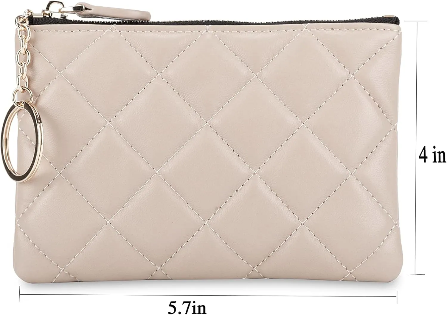 DORIS&JACKY Soft Lambskin Leather Coin Purse Small Quilted RFID Blocking Top Zipper Wallet With Key Chain
