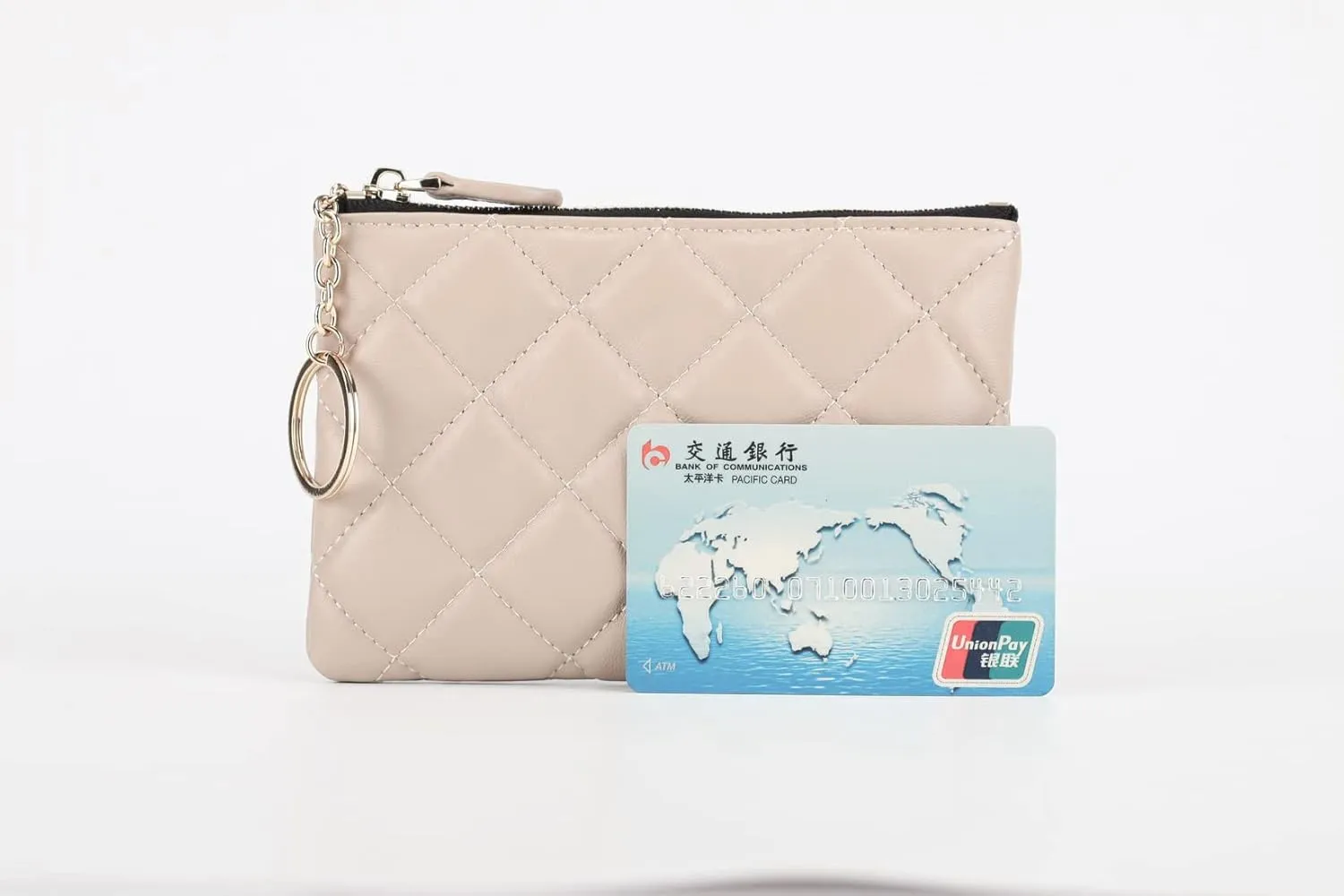 DORIS&JACKY Soft Lambskin Leather Coin Purse Small Quilted RFID Blocking Top Zipper Wallet With Key Chain