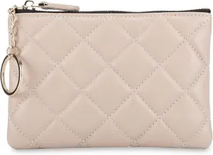 DORIS&JACKY Soft Lambskin Leather Coin Purse Small Quilted RFID Blocking Top Zipper Wallet With Key Chain
