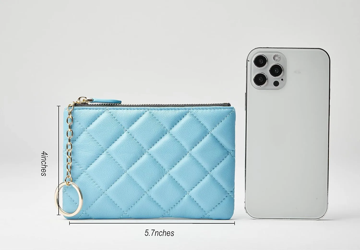 DORIS&JACKY Soft Lambskin Leather Coin Purse Small Quilted RFID Blocking Top Zipper Wallet With Key Chain