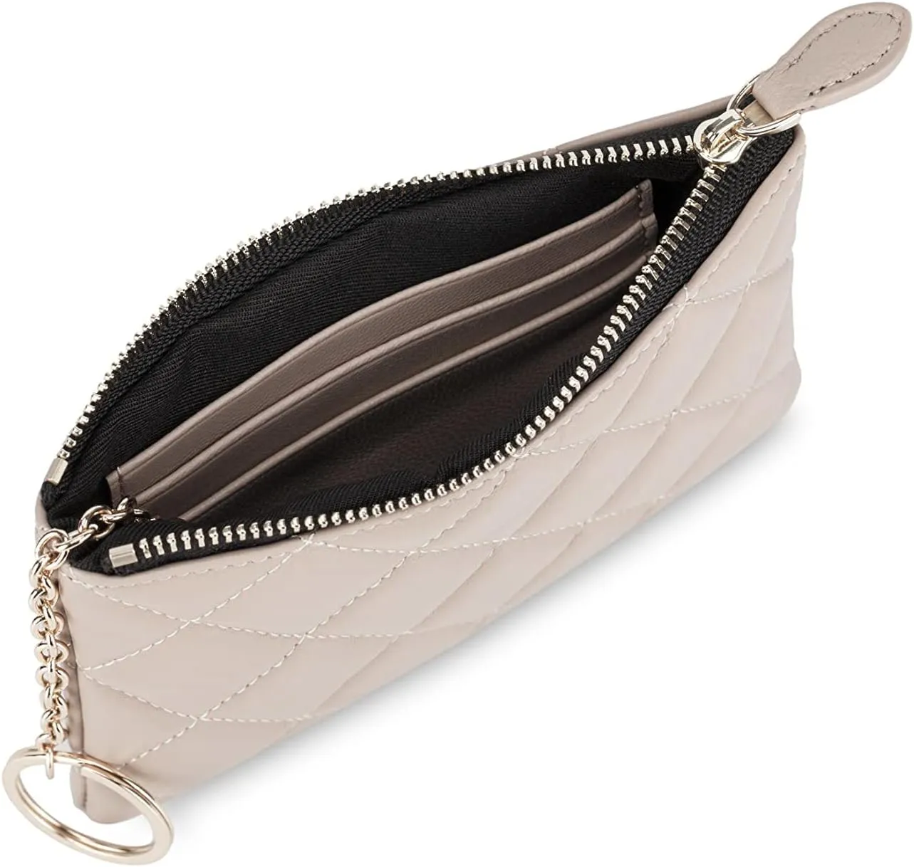DORIS&JACKY Soft Lambskin Leather Coin Purse Small Quilted RFID Blocking Top Zipper Wallet With Key Chain