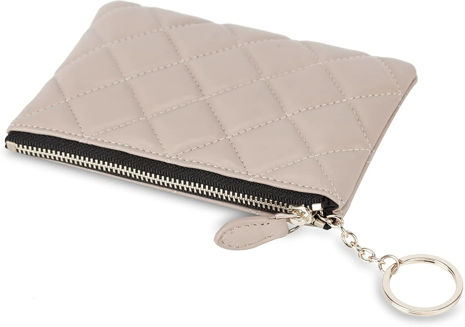 DORIS&JACKY Soft Lambskin Leather Coin Purse Small Quilted RFID Blocking Top Zipper Wallet With Key Chain