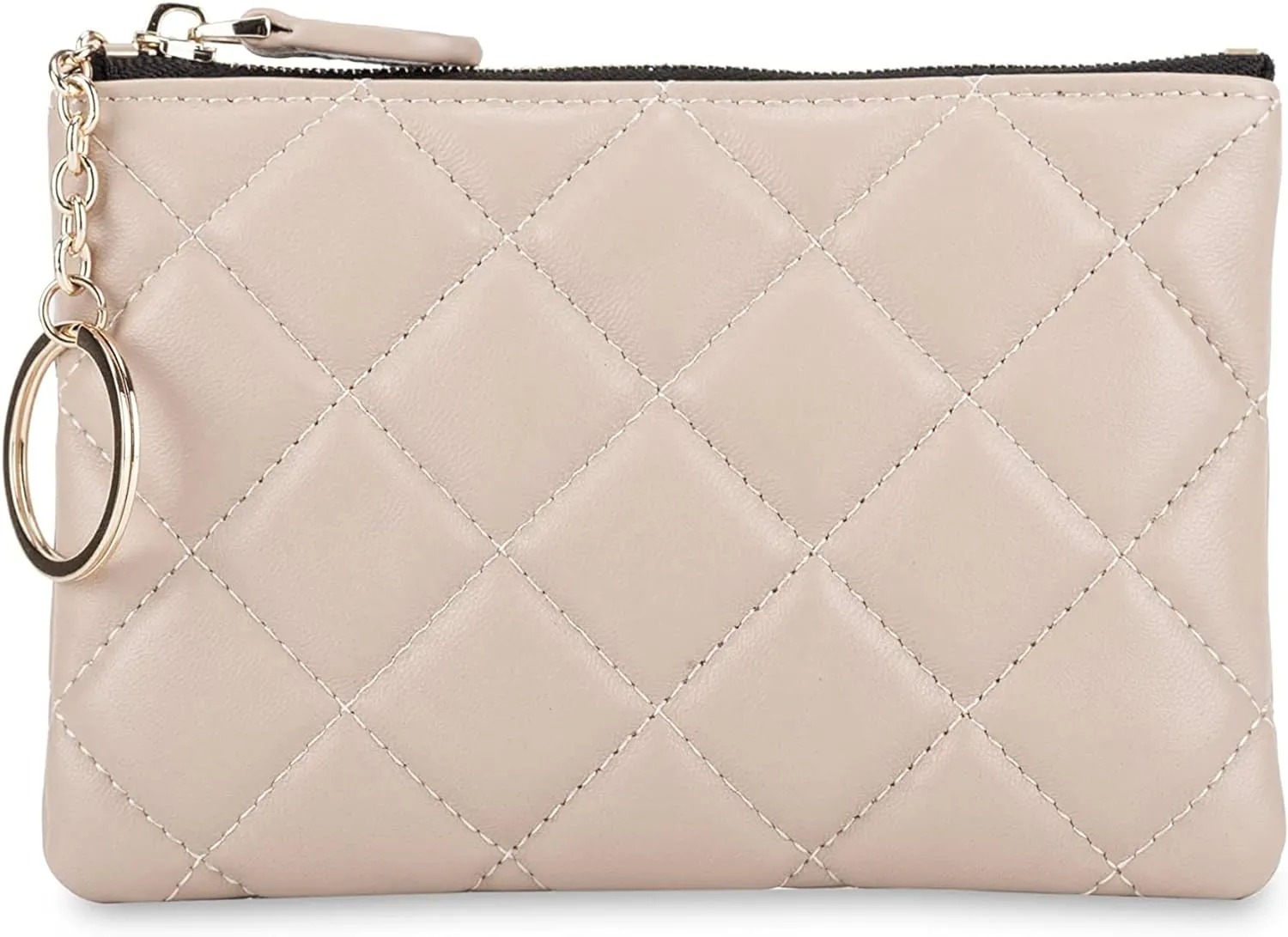 DORIS&JACKY Soft Lambskin Leather Coin Purse Small Quilted RFID Blocking Top Zipper Wallet With Key Chain