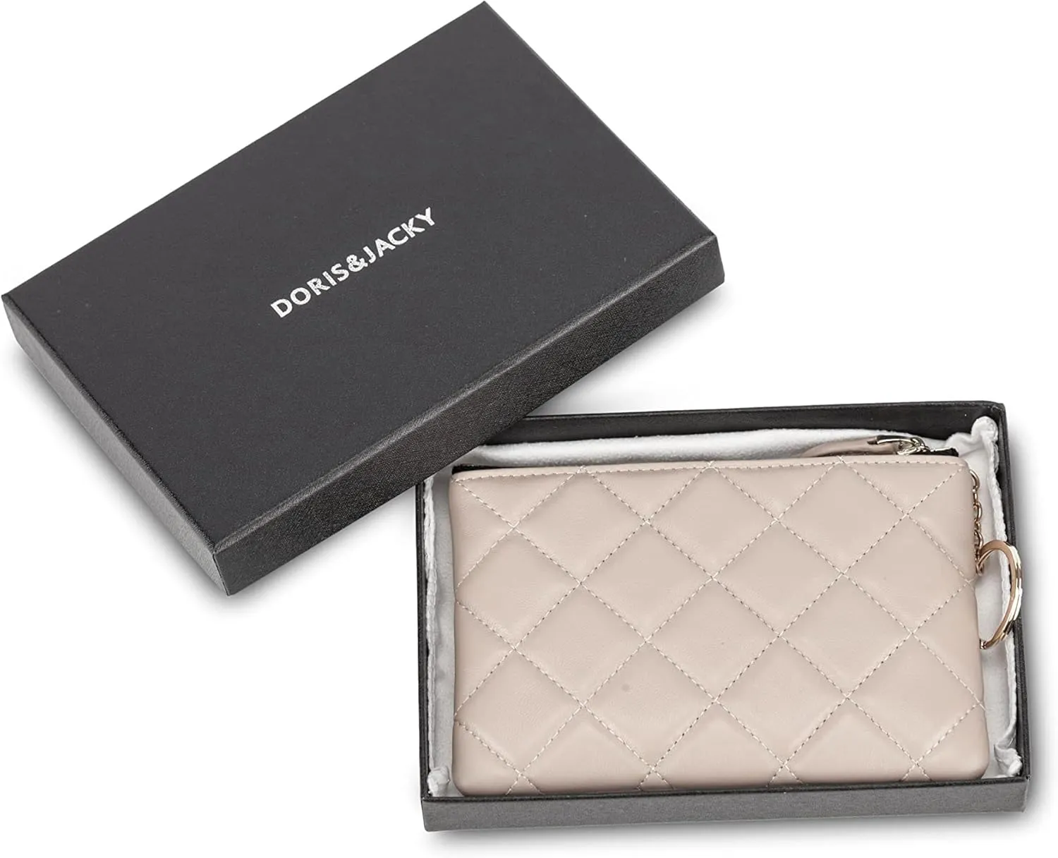 DORIS&JACKY Soft Lambskin Leather Coin Purse Small Quilted RFID Blocking Top Zipper Wallet With Key Chain