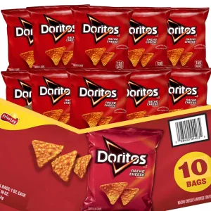 Doritos Nacho Cheese Tortilla Chips, 1 oz,. 10 Packs (Lyfno Trademark Spoon Included)