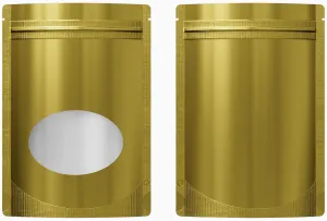 Double-Sided Matte/Glossy Color with Clear Round Window Stand-Up Pouch (100 Bags/Pack) (5.5" x 7.9", Glossy Gold)