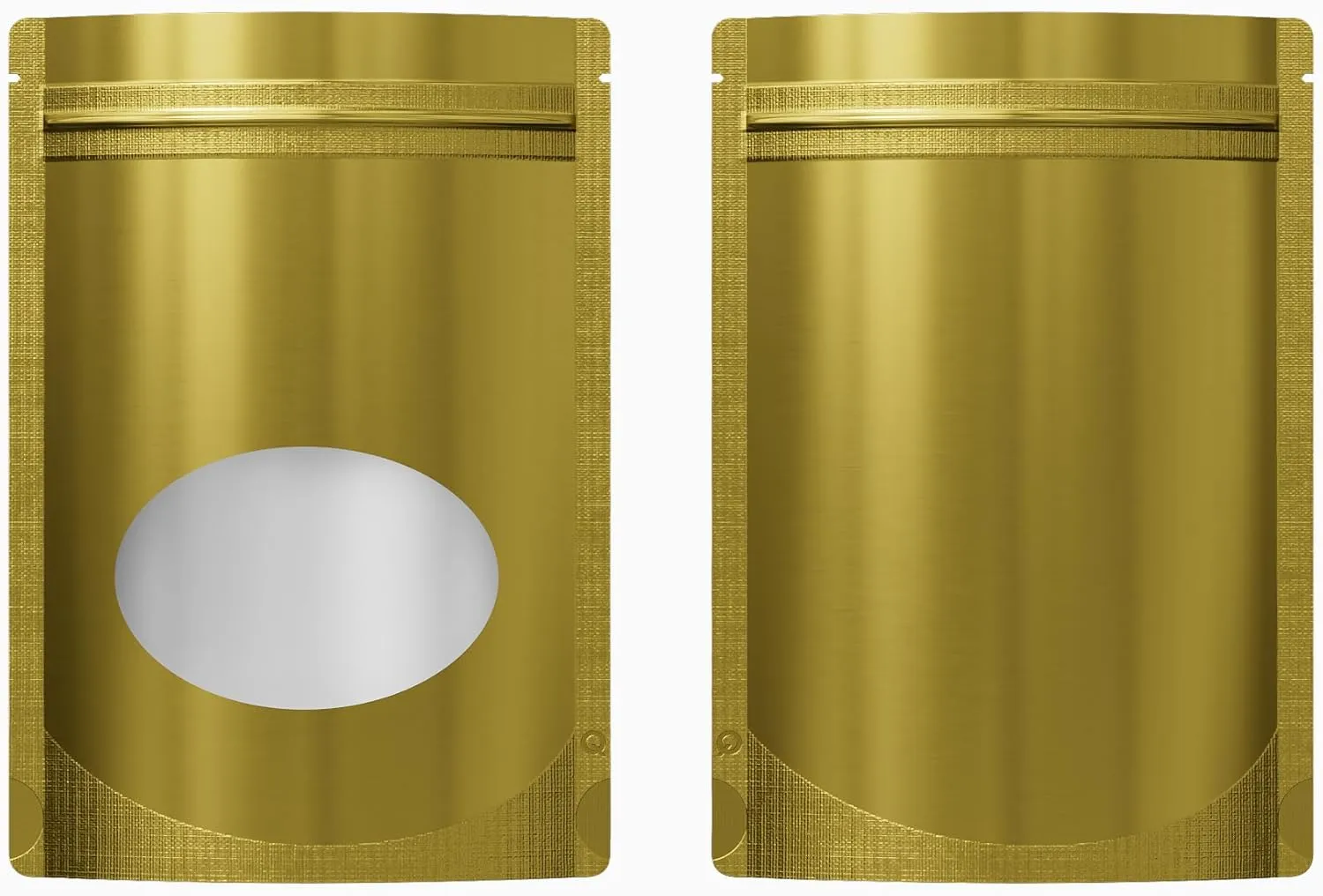 Double-Sided Matte/Glossy Color with Clear Round Window Stand-Up Pouch (100 Bags/Pack) (5.5" x 7.9", Glossy Gold)