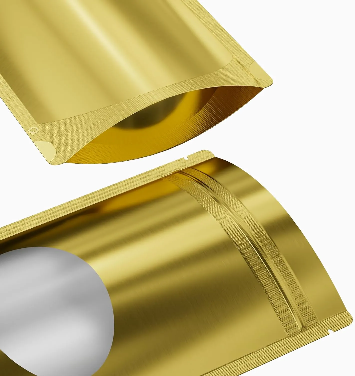 Double-Sided Matte/Glossy Color with Clear Round Window Stand-Up Pouch (100 Bags/Pack) (5.5" x 7.9", Glossy Gold)